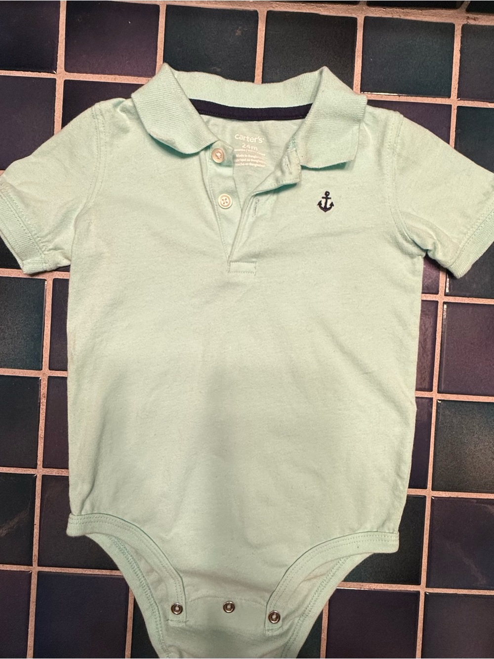 Carter's Mint Polo One-Piece Bodysuit with Navy Anchor